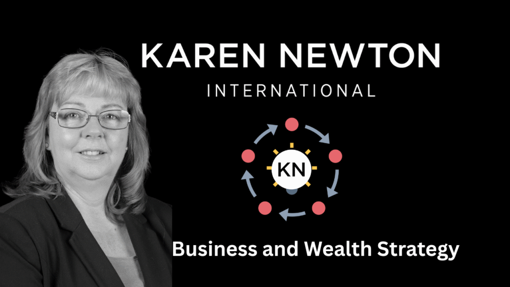 Karen Newton profile image with Karen Newton International logo and text Business and Wealth Strategy
